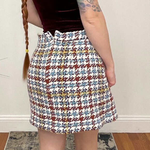 Waverly Grey Plaid Tweed Wrap Mini Skirt Back Zipper Size 4 Multicolor - Picture 2 of 4